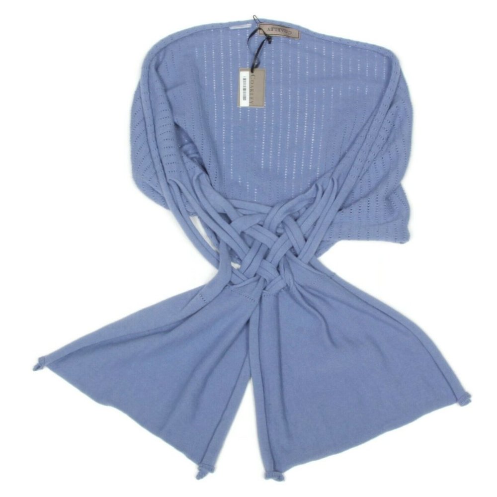 COAKLEY Blue Criss Cross Cotton Scarf Plaited Microdot Design Women's NEW - 592
